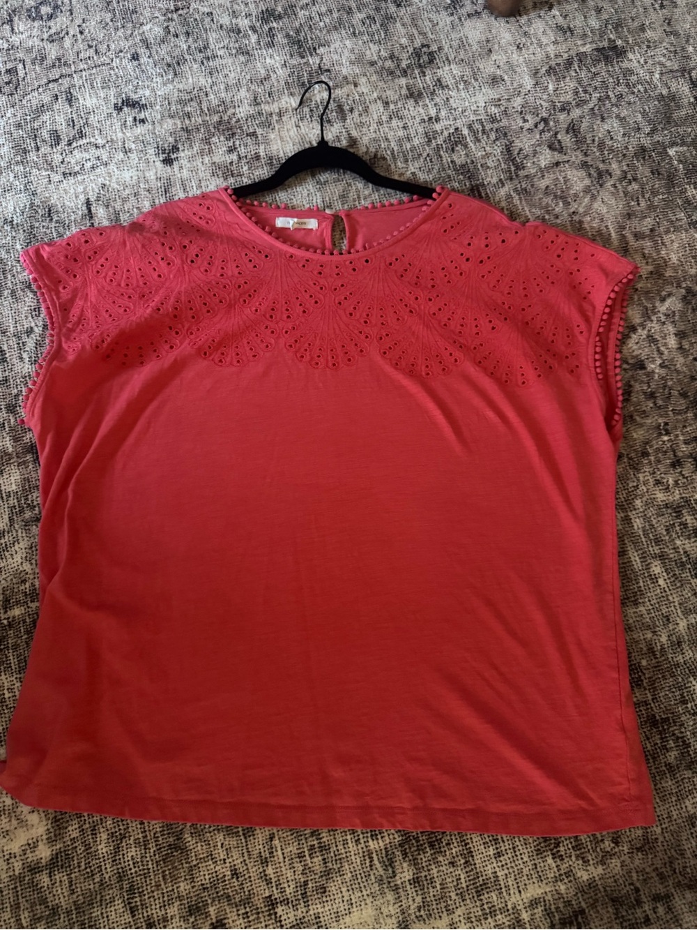 Maurices Coral Eyelet Yoke Short Sleeve Tee
